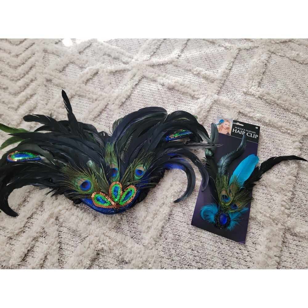 Peacock Feather Costume Acessories Hair Clip And Feather Wings
